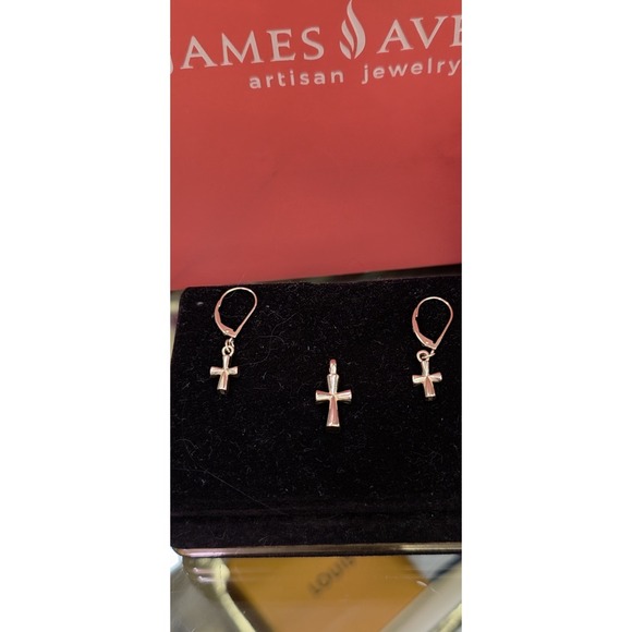 James Avery 14k gold cross pendant Set Earrings 14k Cross Leaver Back NEW - Picture 14 of 16